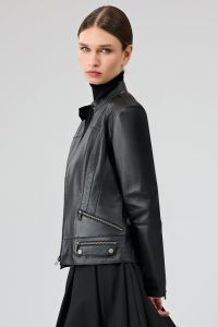 کت چرمی زنانه مشکی یقه ایستاده کوتاه Nora دری مد