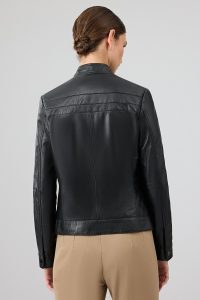 کت چرمی زنانه مشکی یقه ایستاده Tina دری مد