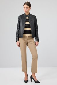 کت چرمی زنانه مشکی یقه ایستاده Tina دری مد