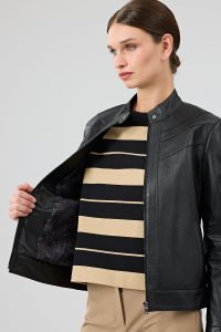 کت چرمی زنانه مشکی یقه ایستاده Tina دری مد