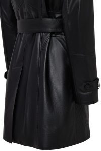 کت چرمی زنانه مشکی یقه خزدار کمربنددار Valeria دری مد