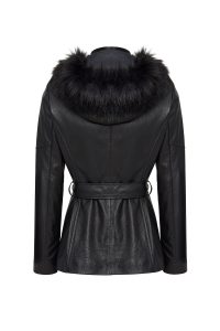 کت چرمی زنانه مشکی یقه خزدار Rebecca دری مد