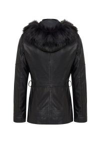 کت چرمی زنانه مشکی یقه خزدار Rebecca دری مد