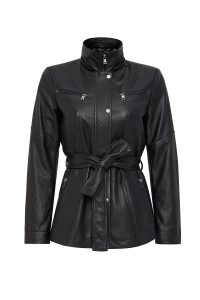 کت چرمی زنانه مشکی یقه خزدار Rebecca دری مد