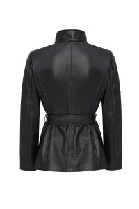 کت چرمی زنانه مشکی یقه خزدار Rebecca دری مد