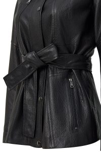 کت چرمی زنانه مشکی یقه خزدار Rebecca دری مد