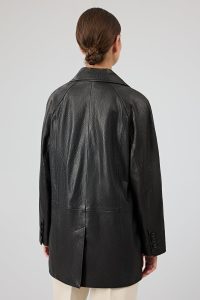 کت چرمی زنانه مشکی یقه کرواتی بلند Wendy دری مد