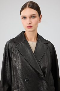 کت چرمی زنانه مشکی یقه کرواتی بلند Wendy دری مد