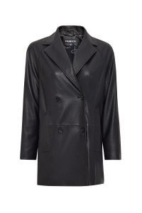 کت چرمی زنانه مشکی یقه کرواتی بلند Wendy دری مد