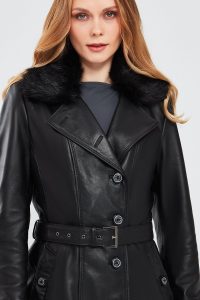 کت چرمی شرلینگ مشکی زنانه برندا دری مد