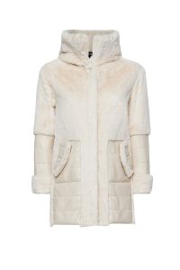 کت چرمی مخملی کلاهدار بژ زنانه ویرجینیا دری مد