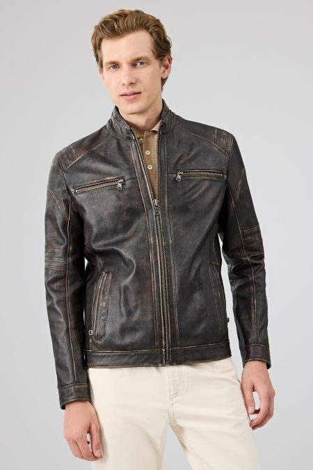 کت چرمی مردانه برنزی Kobe دری مد