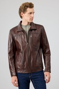 کت چرمی مردانه قهوه‌ای Bruno دری مد