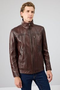 کت چرمی مردانه قهوه‌ای Bruno دری مد