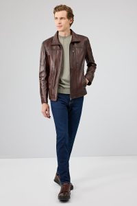 کت چرمی مردانه قهوه‌ای Bruno دری مد