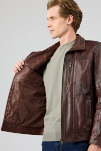 کت چرمی مردانه قهوه‌ای Bruno دری مد