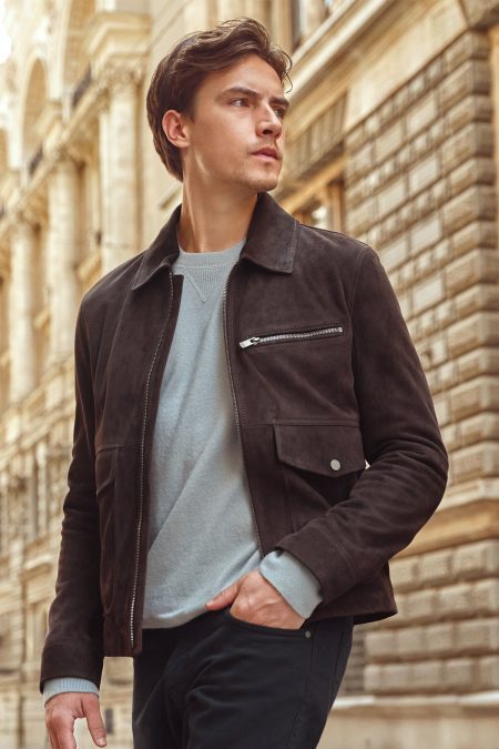 کت چرمی مردانه قهوه‌ای نبوک Morata دری مد