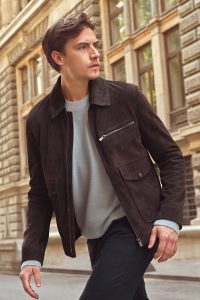 کت چرمی مردانه قهوه‌ای نبوک Morata دری مد