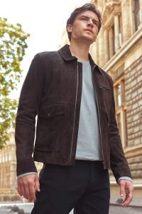 کت چرمی مردانه قهوه‌ای نبوک Morata دری مد