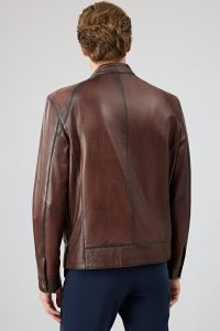 کت چرمی مردانه قهوه‌ای یقه دیپلمات King دری مد