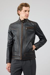 کت چرمی مردانه مشکی یقه دیپلمات وینتیج Felibe دری مد