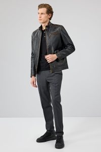 کت چرمی مردانه مشکی یقه دیپلمات وینتیج Felibe دری مد