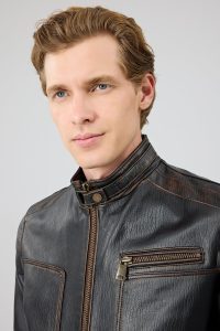 کت چرمی مردانه مشکی یقه دیپلمات وینتیج Felibe دری مد