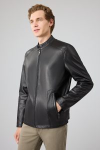 کت چرمی مردانه مشکی یقه دیپلمات Insignia دری مد