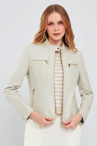 کت چرمی کوتاه بژ زنانه مارلین دری مد