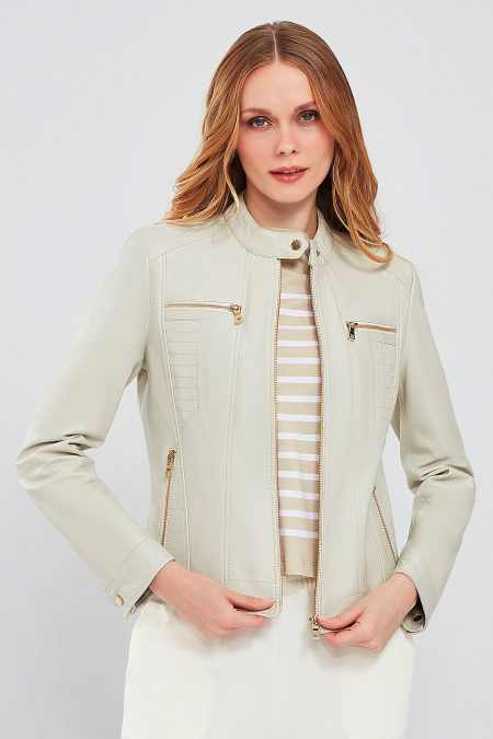 کت چرمی کوتاه بژ زنانه مارلین دری مد