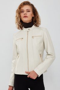 کت چرمی کوتاه بژ زنانه مارلین دری مد