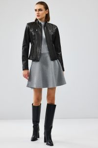 کت چرمی کوتاه مشکی زنانه لیندا دری مد