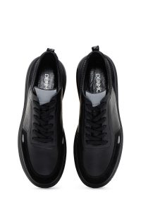 کتونی اسپرت راحتی مردانه مشکی بند دار چرمی پاشنه ضخیم دری مد