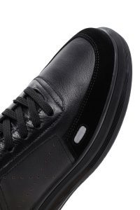 کتونی اسپرت راحتی مردانه مشکی بند دار چرمی پاشنه ضخیم دری مد