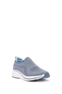 کتونی زنانه آبی چرم با زیره ضخیم پارچه ای دری مد