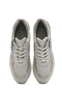 کتونی زنانه بژ پاشنه بلند با زیپ کناری چرم دری مد