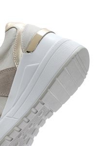 کتونی زنانه بژ پاشنه بلند با زیپ کناری چرم دری مد