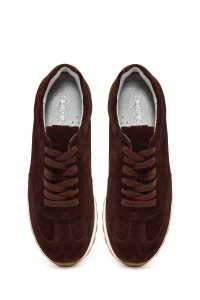 کتونی زنانه جیر قهوه‌ای بنددار دری مد