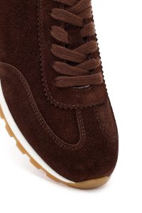 کتونی زنانه جیر قهوه‌ای بنددار دری مد