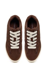 کتونی زنانه جیر قهوه‌ای بنددار لژدار دری مد