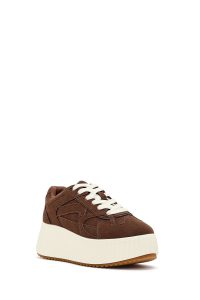 کتونی زنانه جیر قهوه‌ای بنددار لژدار دری مد