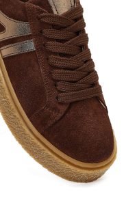 کتونی زنانه جیر قهوه‌ای بنددار لژدار دری مد