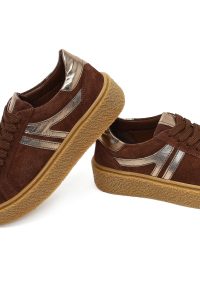 کتونی زنانه جیر قهوه‌ای بنددار لژدار دری مد