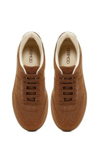 کتونی زنانه جیر قهوه‌ای بنددار لژدار دری مد