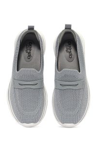 کتونی زنانه خاکی چرم با زیره ضخیم پارچه ای دری مد