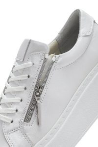 کتونی زنانه سفید با بند و زیپ کناری و زیره ضخیم چرم دری مد