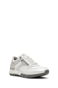 کتونی زنانه سفید با بند و زیپ کناری چرم دری مد