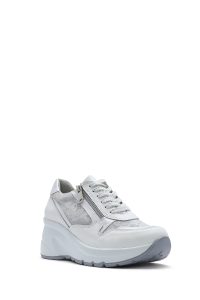 کتونی زنانه سفید پاشنه بلند با بند چرم دری مد