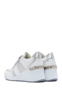 کتونی زنانه سفید پاشنه بلند با زیپ کناری چرم دری مد