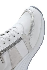 کتونی زنانه سفید پاشنه بلند با زیپ کناری چرم دری مد